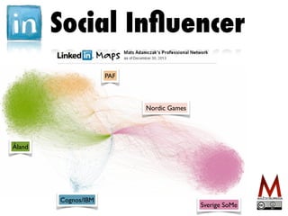 Social Inﬂuencer
PAF
Åland
Cognos/IBM
Nordic Games
Sverige SoMe
 