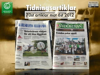 Tidningsartiklar
Mats Adamczak
70st artiklar mot 6st 2012
 