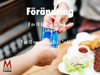 8 av 10 Köp, börjar med sök
 
[Google]


9 av 10 svarar inte alls på ”cold calls”
 
[HBR 2012]
Förändring
 