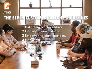 THE SEVEN CUSTOMER DELIGHT GUIDELINES
1 Delighting team members


2 Educating team members


3 Empowering team members


4 Listening


5 Asking


6 Serving


7 Following up
Create
 