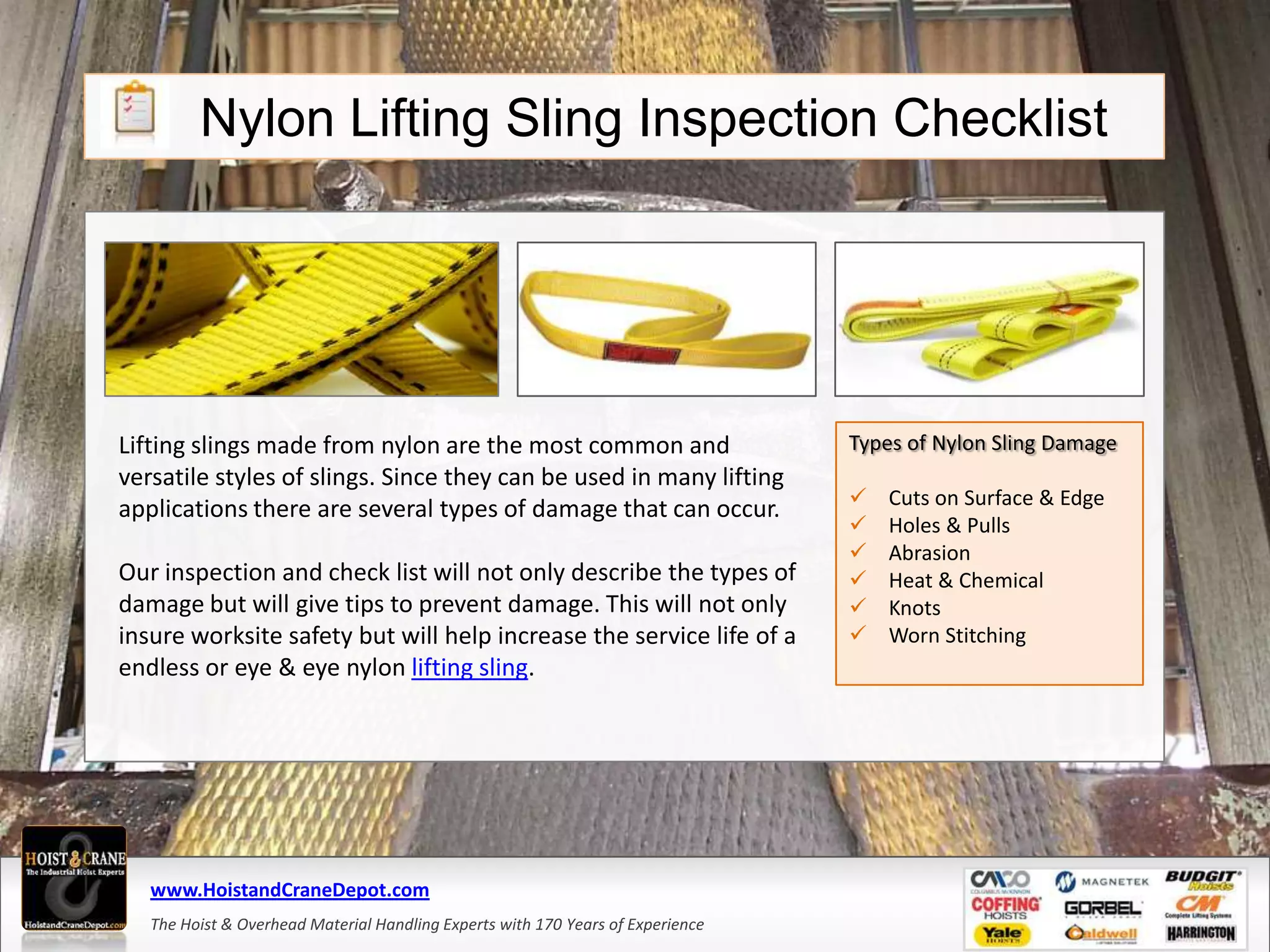 Nylon  Slings Inspection Checklist PPT