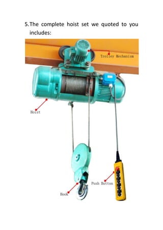 5.The complete hoist set we quoted to you
includes:
 