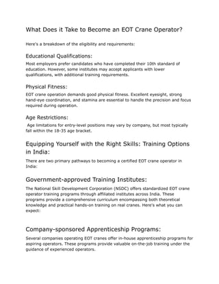 How does one become an EOT crane operator? | PDF