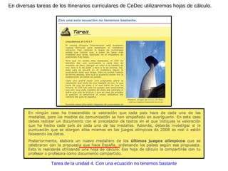 Tarea de la unidad 4. Con una ecuación no tenemos bastante En diversas tareas de los Itinerarios curriculares de CeDec utilizaremos hojas de cálculo. 