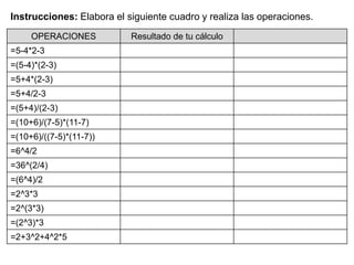 Instrucciones: Elabora el siguiente cuadro y realiza las operaciones.