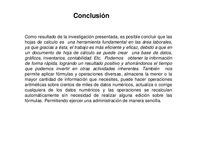 Conclusion De Una Hoja De Calculo
