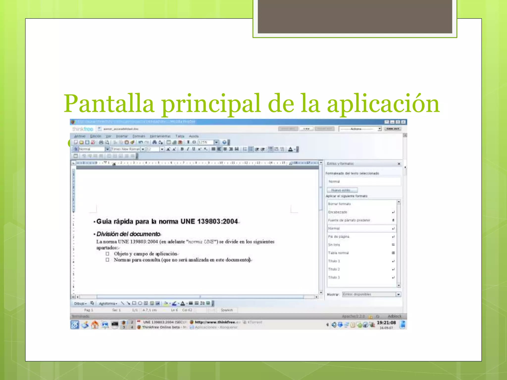 Pantalla principal de la aplicación
