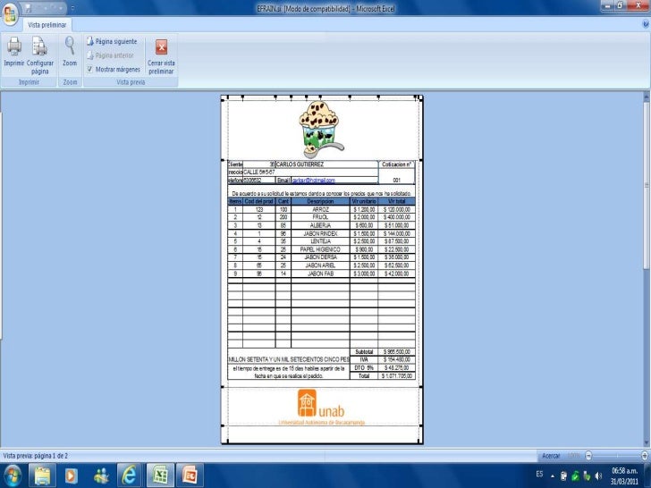 formato para cotizacion en excel