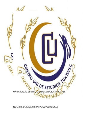 UNICERCIDAD CENTRO UNI DE ESTUDIOS TUXTEPEC.
NOMBRE DE LACARRERA: PSICOPEDAGOGIA
 