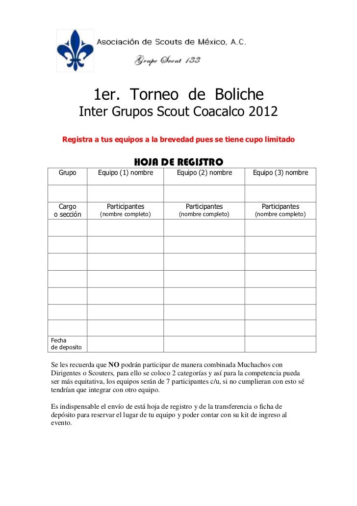 hoja de registro torneo de boliche hoja de registro