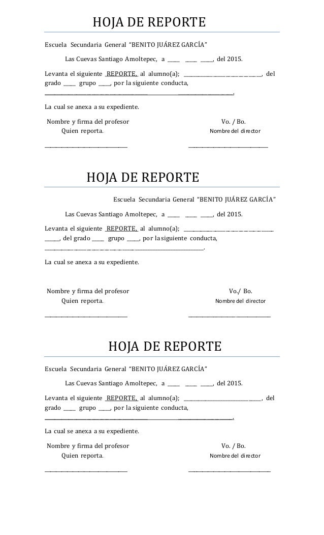 hoja de reporte formato de reporte de indisciplina escolar