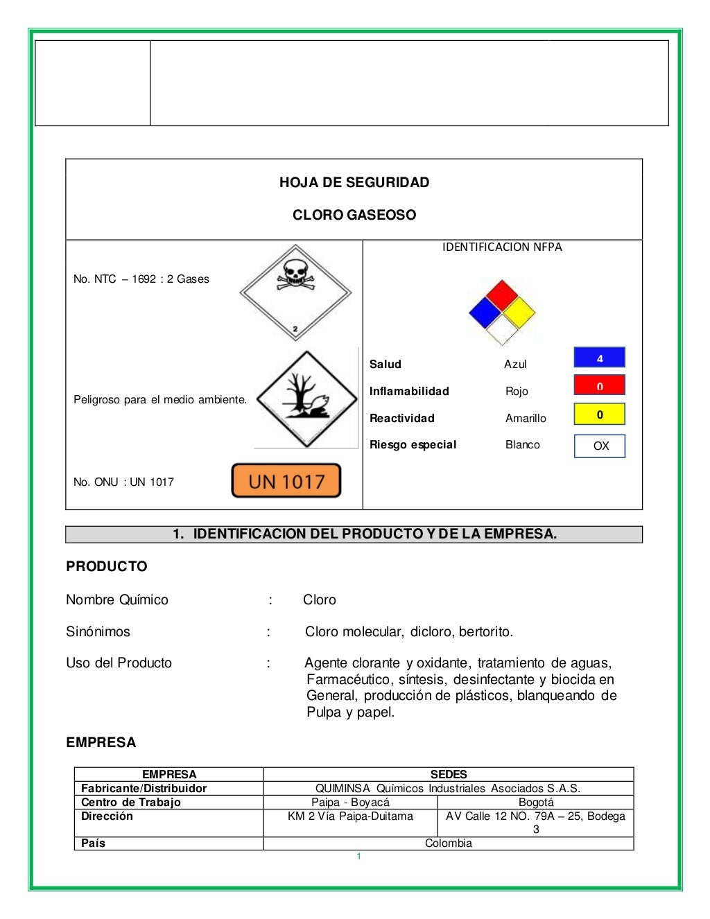 Hoja de seguridad cloro gaseoso