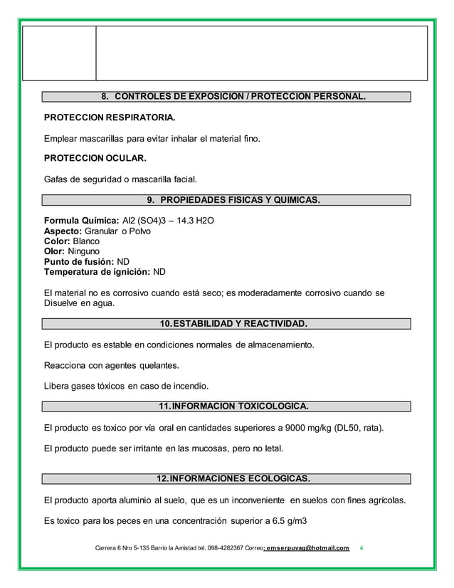 Hoja de seguridad sulfato de aluminio