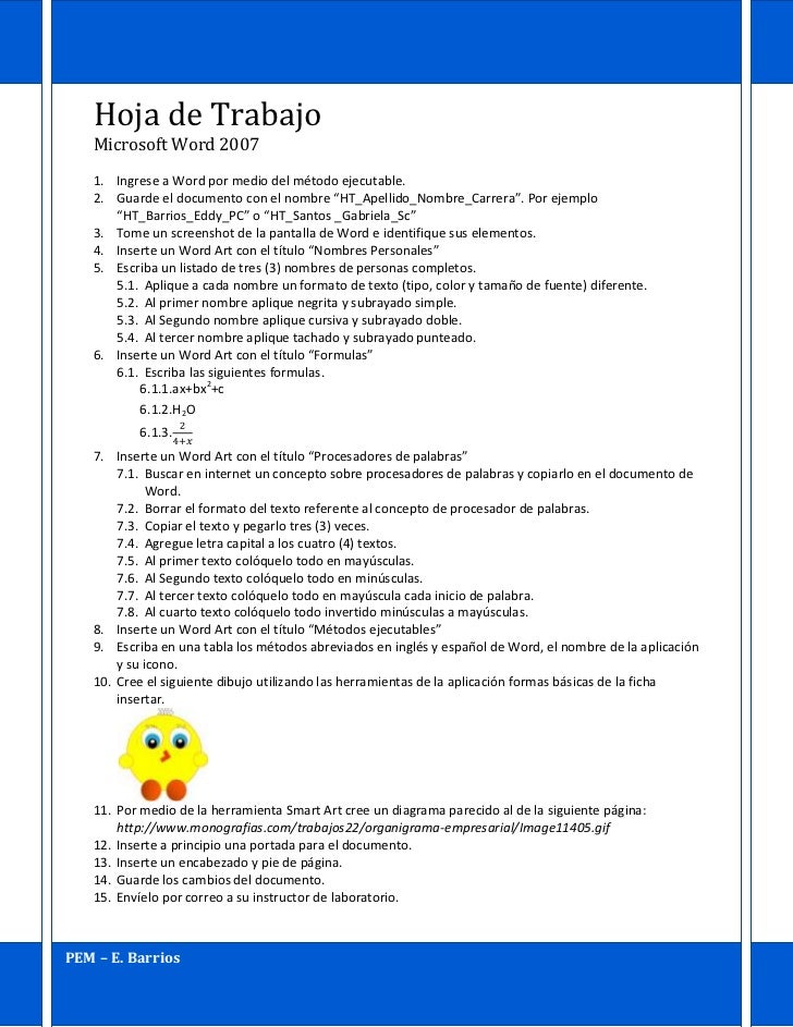 Hoja De Trabajo De Microsoft Word