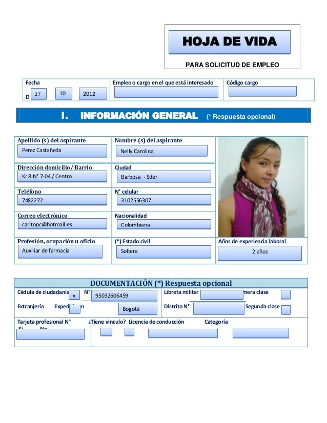 Hoja De Vida Minerva 1003 En Word Para Llenar Descargar
