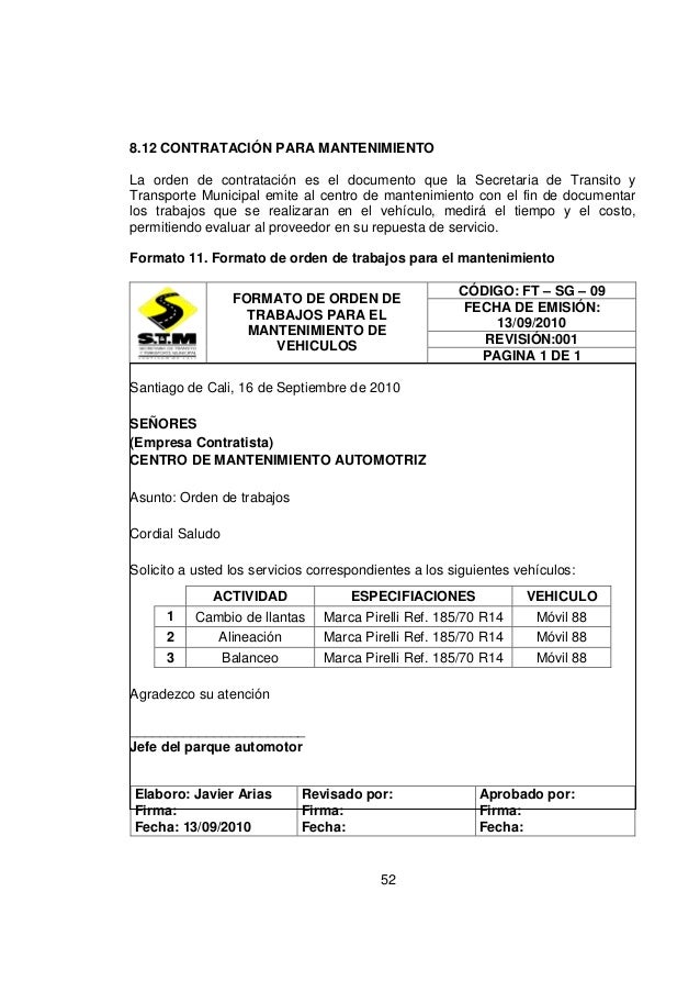 formato para orden de trabajo
