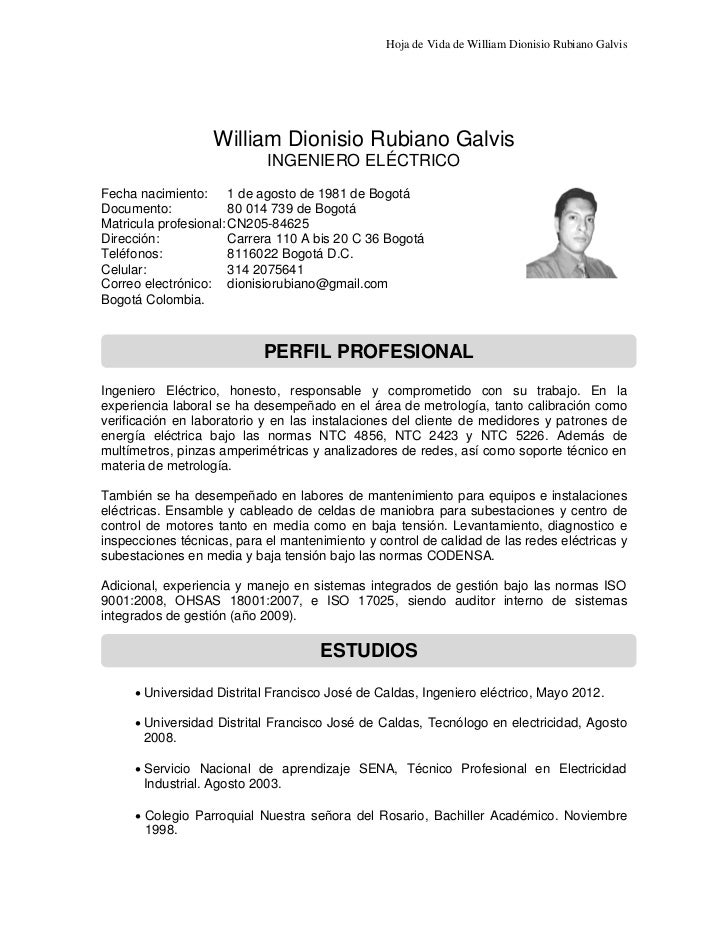 Perfil técnico electricista para hoja vida