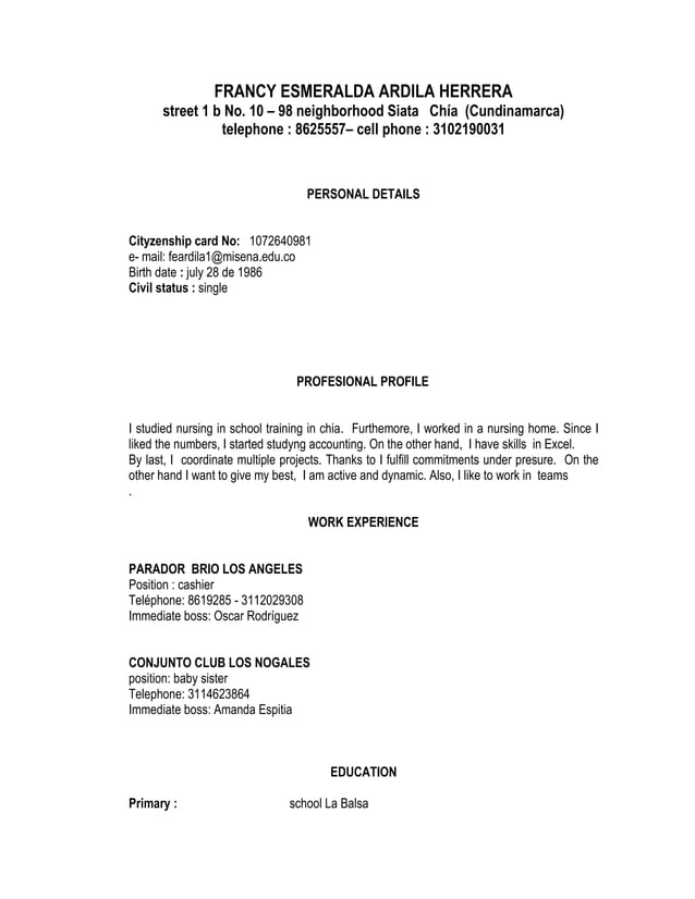 Hoja de vida ingles PDF
