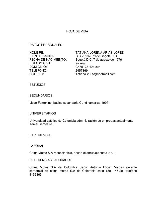 Hoja de vida y cartas de presentacion