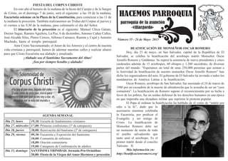 HACEMOS PARROQUIA
parroquia de la asunción
-villargordo-
Número 55 - 24 de Mayo 2015
AGENDA SEMANAL
BEATIFICACIÓN DE MONSE...