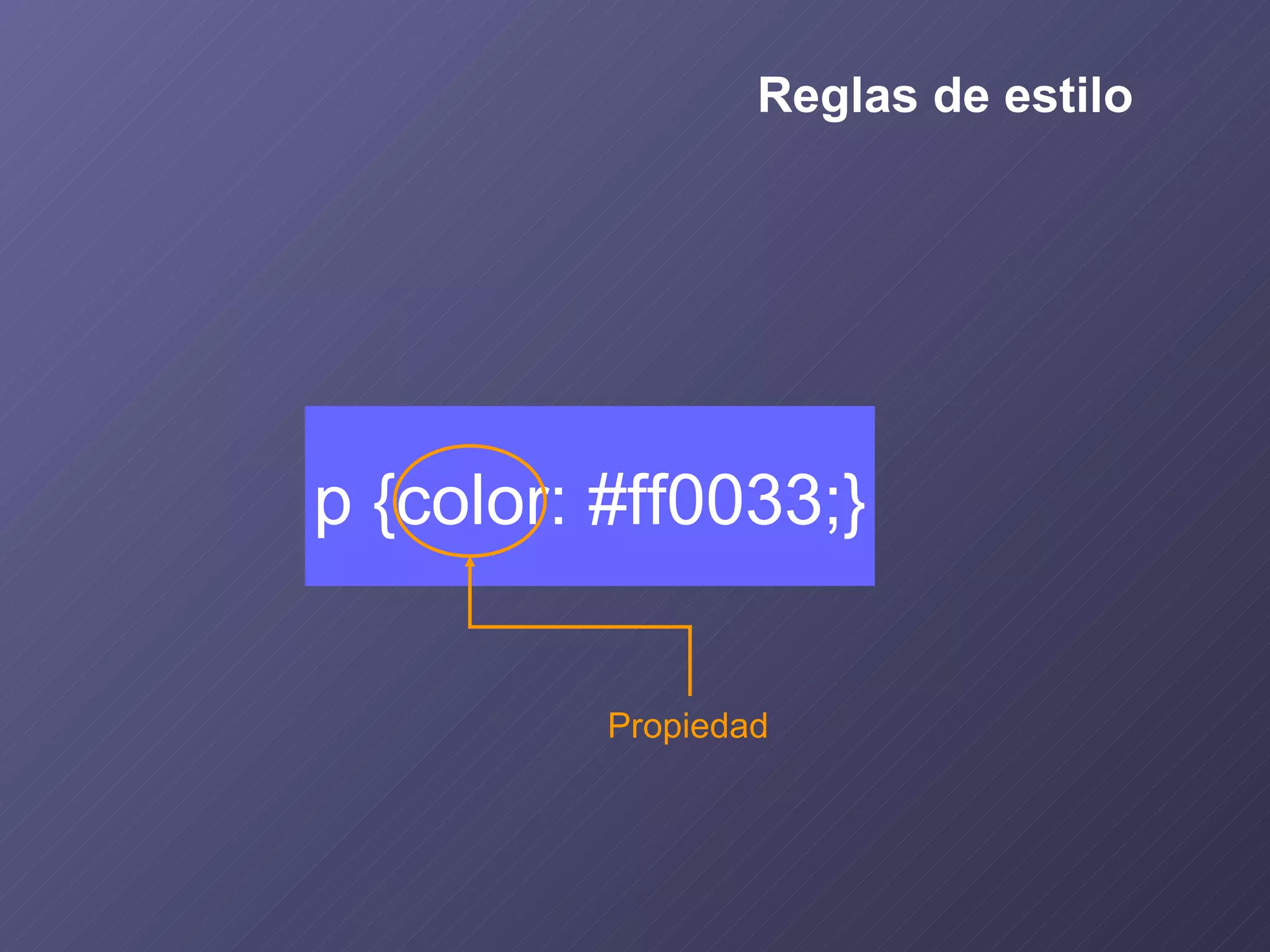 Propiedad p {color: #ff0033;} Reglas de estilo 
