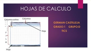 HOJAS DE CALCULO 
GERMAN CASTILLEJA 
GRADO:1 GRUPO:D 
TICS 
 