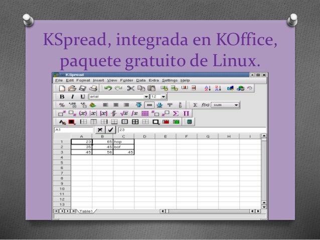 Resultado de imagen para KSpread: paquete KOffice, paquete gratuito de Linux.