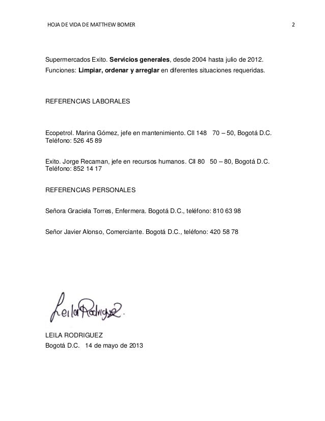 carta de referencias laborales