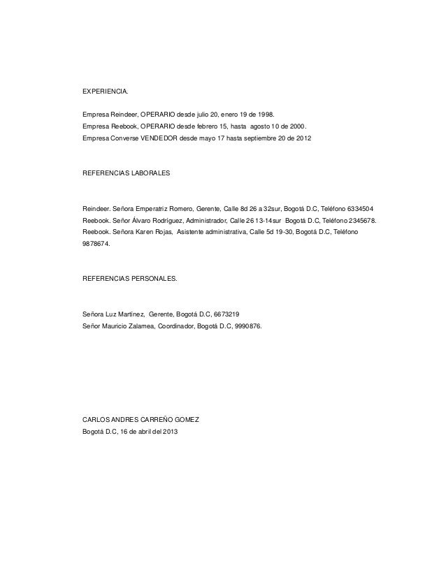 carta de referencias laborales