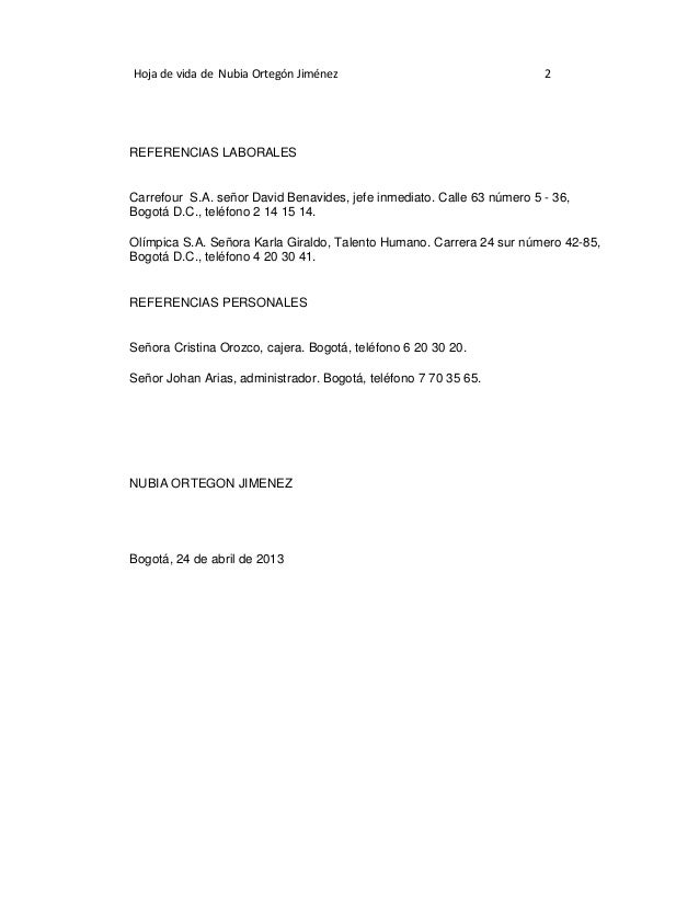 carta de referencias personales
