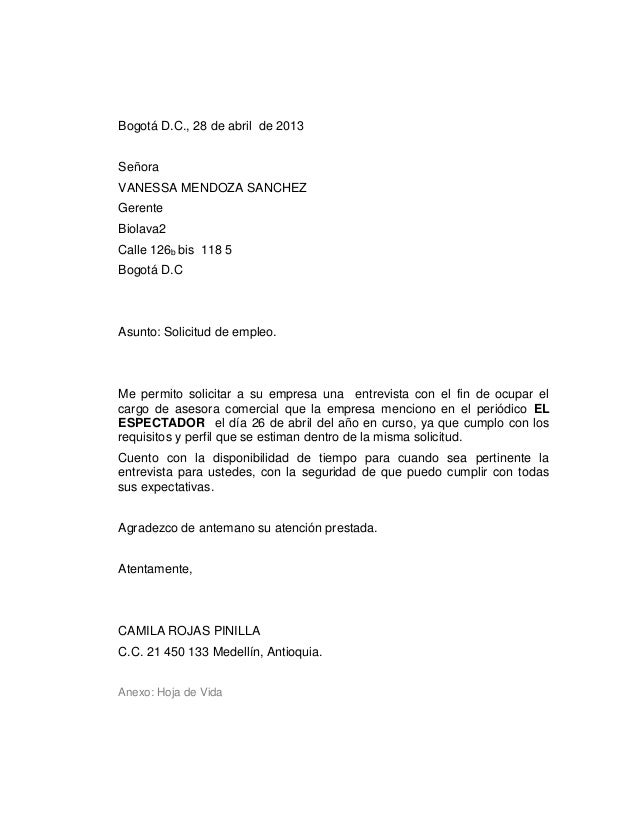 Hojas de vida y cartas de presentacion