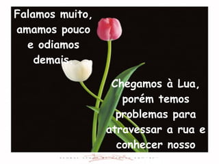 Chegamos à Lua, porém temos problemas para atravessar a rua e conhecer nosso vizinho. Falamos muito, amamos pouco e odiamos demais. 