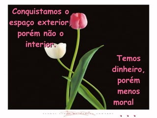 Temos dinheiro, porém menos moral  . . .   Conquistamos o espaço exterior, porém não o interior . 