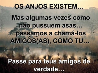 OS ANJOS EXISTEM… Mas algumas vezes como não pussuem asas… passamos a chamá-los AMIGOS(AS), COMO TU…  Passe para teus amigos de verdade… 