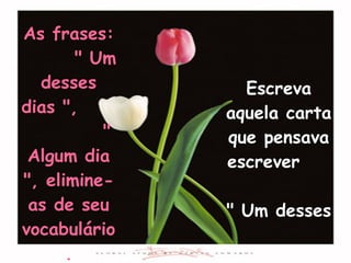Escreva aquela carta que pensava escrever  " Um desses  dias ". As frases:  " Um desses dias ",  " Algum dia ", elimine-as de seu vocabulário. 