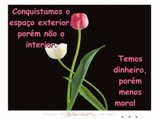 Temos dinheiro, porém menos moral  . . .   Conquistamos o espaço exterior, porém não o interior . 