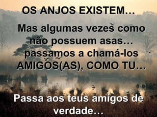 OS ANJOS EXISTEM… Mas algumas vezes como não possuem asas… passamos a chamá-los AMIGOS(AS), COMO TU…  Passa aos teus amigos de verdade… 