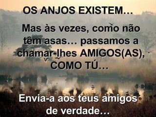 OS ANJOS EXISTEM… Mas às vezes, como não têm asas… passamos a chamar-lhes AMIGOS(AS), COMO TÚ…  Envia-a aos teus amigos de verdade… 
