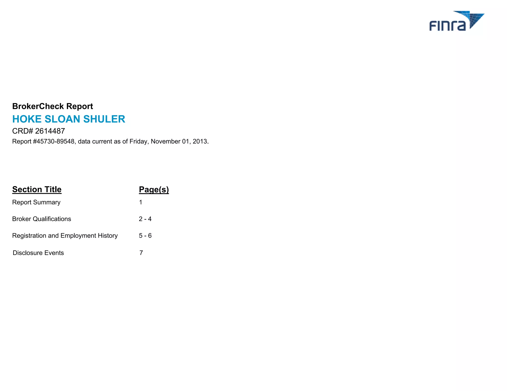 Hoke Sloan Shuler - FINRA BrokerCheck Report | PDF