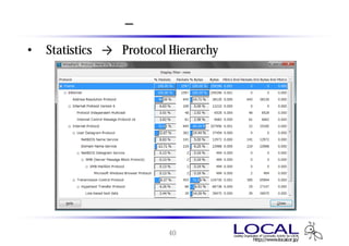 統計情報 – プロトコル階層と配分
• 「Statistics」 → 「Protocol Hierarchy 」




                          40
 