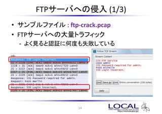 FTP`Фؤ (1/3)
? ץե : ftp-crack.pcap
? FTP
  FTP`Фؤδȥեå
  - 褯ҊJ^˺ζȤʧƤ




                  14
 