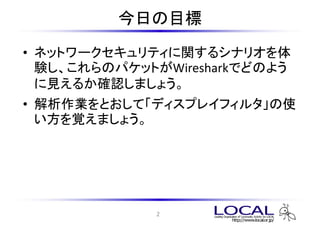 դĿ
? ͥåȥ`ƥv륷ʥꥪ
              Wireshark
  YΥѥåȤWiresharkǤɤΤ褦
  Ҋ뤫_Jޤ礦
? IȤơǥץ쥤ե륿ʹ
  ҙޤ礦




             2
 