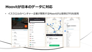 Moovitが⽇本のデータに対応
• イスラエルのベンチャー企業が開発するMoovitが⼭梨県GTFSを採⽤
 