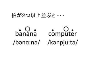 拍が２つ以上並ぶと ・・・
● ○ ● ● ○ ●
banana       computer
/bənɑːnə/     /kənpjuːtə/
 