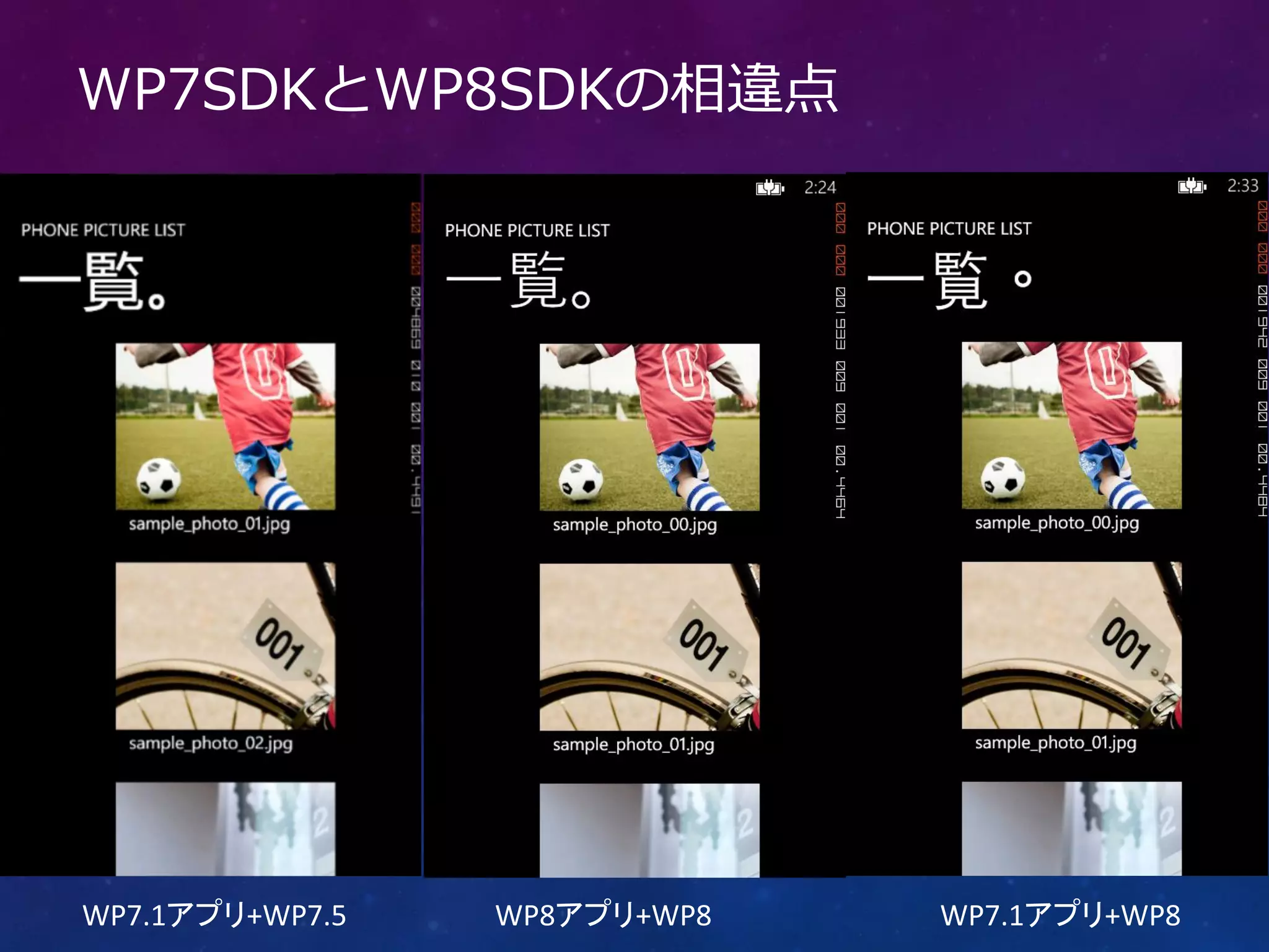 WP7SDKとWP8SDKの相違点




WP7.1アプリ+WP7.5   WP8アプリ+WP8   WP7.1アプリ+WP8
 