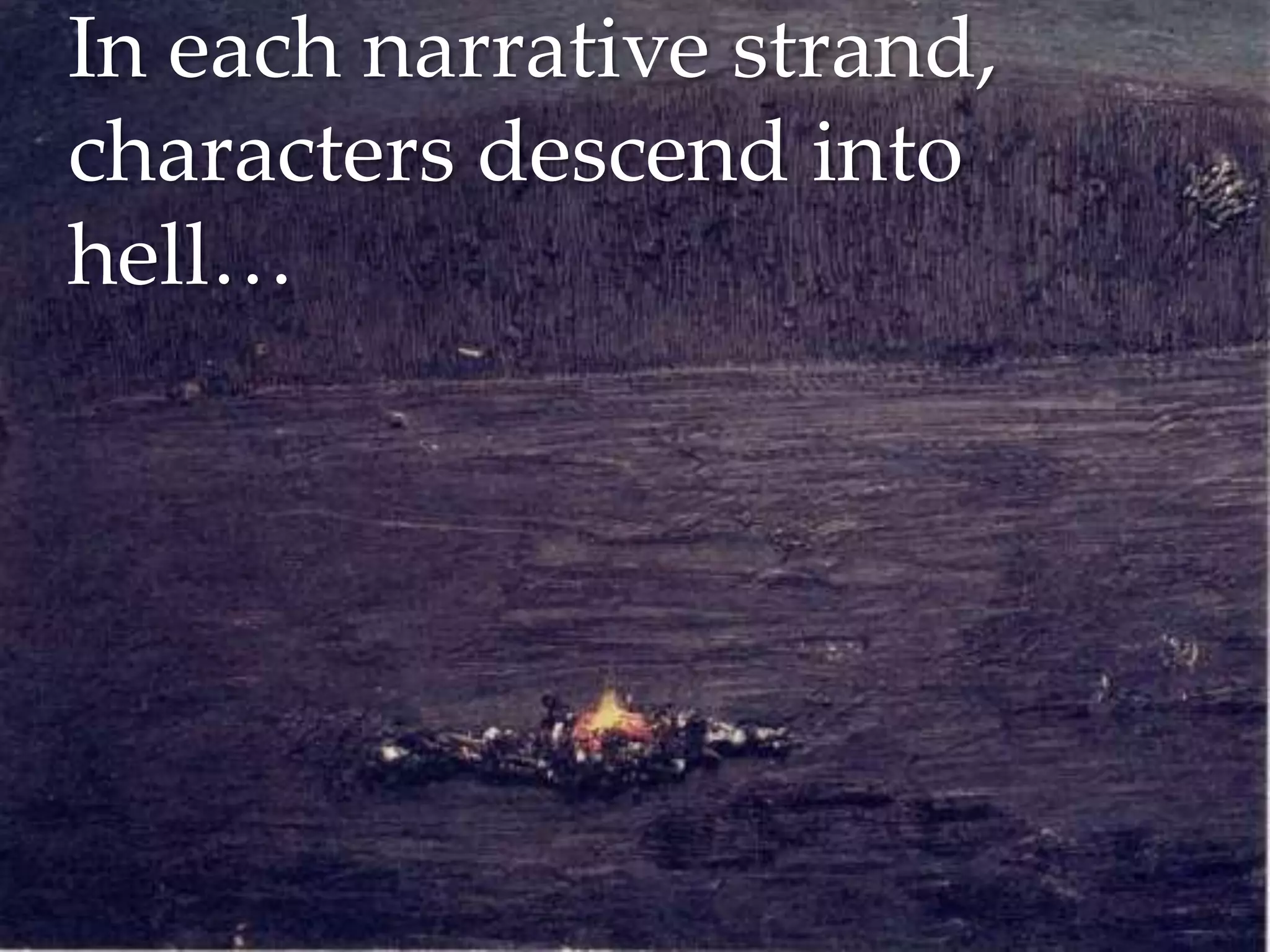 In each narrative strand,
characters descend into
hell…
 