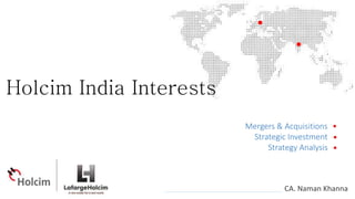 CA. Naman Khanna
Mergers & Acquisitions
Strategic Investment
Strategy Analysis
Holcim India Interests
 