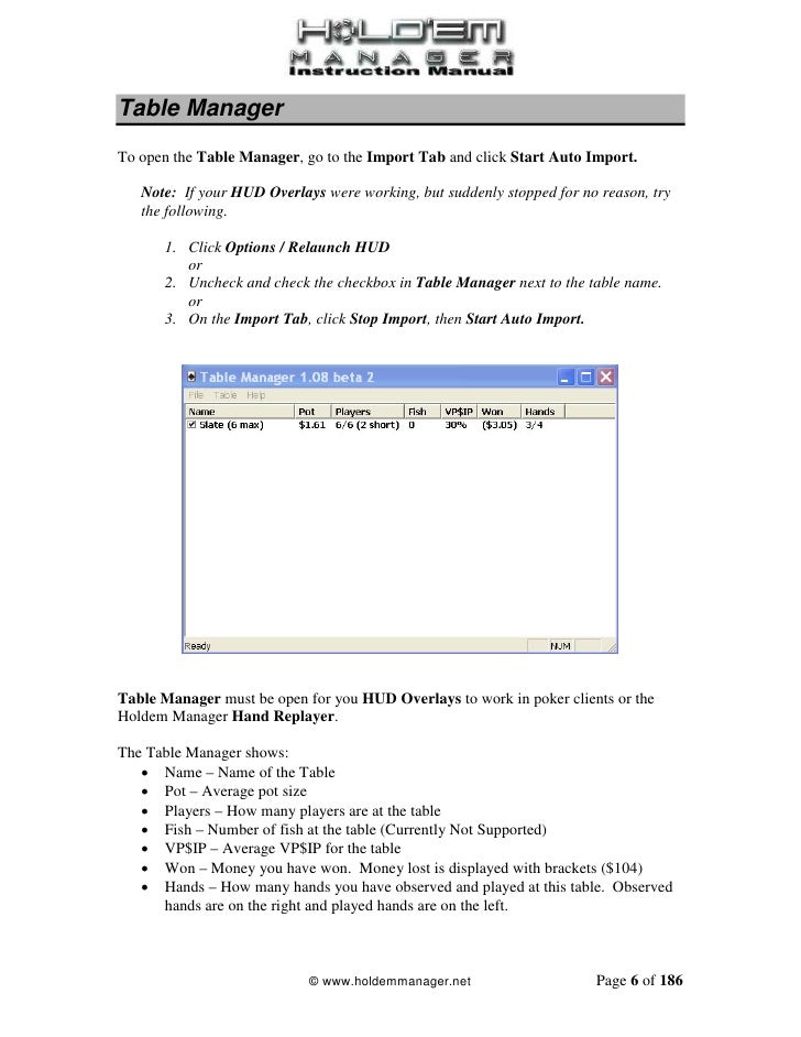 Holdem manager table manager not working