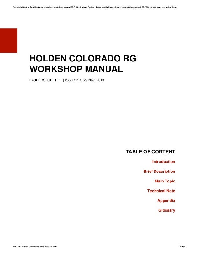 Holden Colorado Rg Workshop Manual