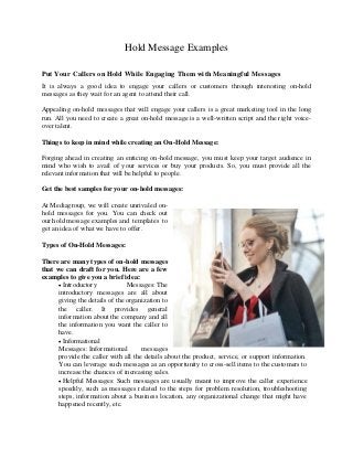 Hold message examples